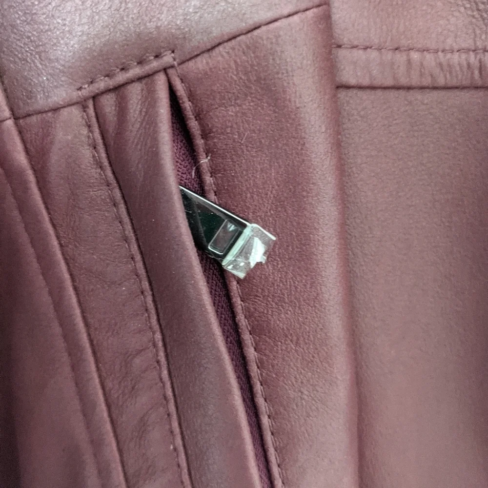 VINCE Leather Burgundy Red Drape Neck Open Jacket Size XS - Picture 7 of 10